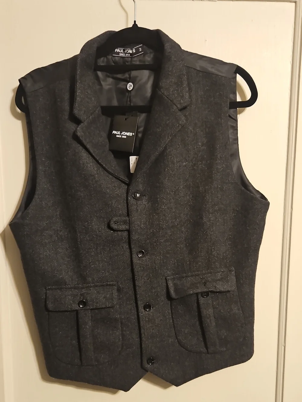 Paul Jones Men's Gray Herringbone Vest